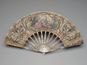 Składany wachlarz ze sceną zalotów i muzycznymi trofeami, ok.1770-80s