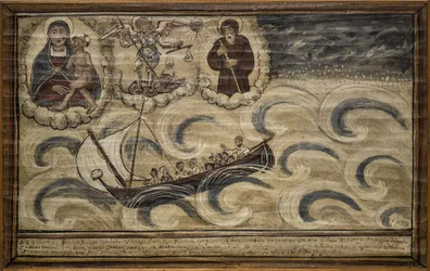 Były żeglarz woto (ex voto), popularna propozycja jako rękojmia oddania i wdzięczności żeglarza przeżywającego niebezpieczeństwa morza, pochodzącego z kościoła Carmine, Torre del Greco, niedaleko Neapolu