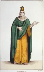 Frédegonde. Grawerowanie Królowej Neustrii (545-597) z 1830 r