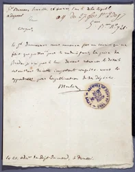 Rewolucja Francuska: odręcznie napisany list z dnia 26.02.1793 od denomme Merlin w sprawie zdobycia miasta Breda w Holandii 24 lutego przez generała Dumourieza. Archiwum departamentalne Nord Lille