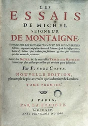 Frontyspis „Les essays” francuskiego pisarza i humanisty Michela de Montaigne (1533-1592). 1725 Barcelona. Biblioteka Katalonii