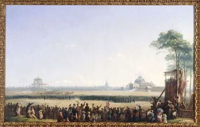 Uroczystość 10 maja 1852 r. na Polach Marsowych, rozdanie orłów i poświęcenie flag