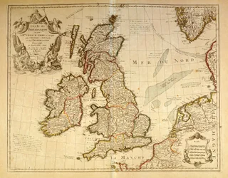 Mapa geograficzna przedstawiająca Anglię i Irlandię. Atlas autorstwa G. Delysle