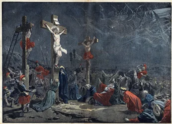Wielki Piątek: ukrzyżowanie Jezusa Chrystusa (Jezusa Chrystusa). Ilustracja w „” le Pelerin”” z 3 kwietnia