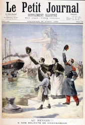 Pożegnanie naszych żołnierzy z Madagaskaru: wyjazd francuskiej wyprawy na Madagaskar - w „Le Petité Journal” z 28.04.1895