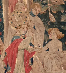 Historia św. Piata i św. Eleutery, scena 12: Zmartwychwstanie córki trybuna Szczegół.