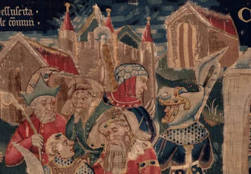 Historia św. Piata i św. Eleutery, scena 12: Zmartwychwstanie córki trybuna Szczegół.