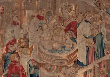 Historia św. Piata i św. Eleutery, scena 6 Szczegół poł. Scena chrztu.
