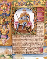 Iluminowany portret cesarza Karola V (1500 - 1558). Szczegóły „” executoriów””