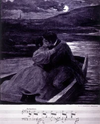 Ilustracja do Beau Danube Bleu autorstwa Johanna Straussa (1825-1899), austriackiego dyrygenta i kompozytora.