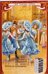 Ilustracja do „Happy Widow” autorstwa Franza Lehara, węgierskiego kompozytora (1870-1948). Akt II. chromolitografia z końca XX wieku.