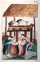 Indianie wytwarzający ser, z książki „Trujillo of Peru” lub „Codex Martinez Companion”, autorstwa Baltazara Martineza Companion i Bujandy, biskupa Trujillo (1782-1785)