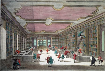Widok w głąb lądu na bibliotekę w Getyndze. Rycina XVIII-wiecznego Paryża, B.N.
