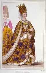 Isabeau (Isabelle, Elisabeth) z Bawarii (1371-1435). Królowa Francji. Grawerowanie z 1830 roku.