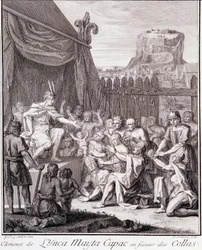 Inca Mayta Capac na rzecz Collas - w „”Podróż historyczna Ameryki Południowej odbyta na rozkaz króla Hiszpanii”” Don Georges Juan & Don Antoine de Ulloa, T.II, ed. Jombert, King