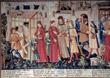 Życie Saint Quentin: Cud Saint Quentin (Legende Doree). Gobelin Saint Quentin (fragment lewicy), ok. 1480. Luwr, Paryż