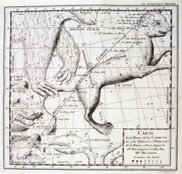 Mapa drogi komety z 1762 r. i mapa nieba obserwowanego przez Messiera - grawerowanie