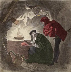 Mefistofeles (Mephisto), ilustracja do „Fausta” Johanna Wolfganga von Goethego (1749-1832), ilustracja do „Fausta” Goethego, rycina