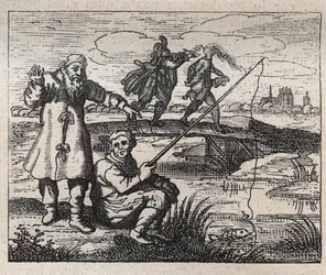 Stare przysłowia: okazja jest łysa od tyłu - rycina XVIII wiek