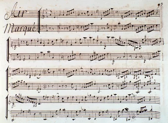 Strona partytury muzycznej Castor et Pollux, tragedia liryczna Rameau (1737)