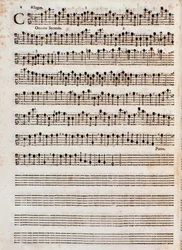 Strona partytury muzycznej „” Concerti a cinque op. 5”” autorstwa Tomaso Albinoni