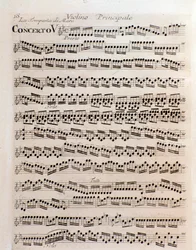 Strona partytury muzycznej skrzypiec w koncercie V w Próbie harmonii i inwencji Antonio Vivaldi