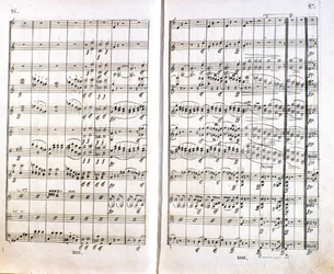 Strona pierwszego niemieckiego wydania partytury Symfonii nr. 1 C-dur niemieckiego kompozytora Ludwiga van Beethovena (1770-1827) (1799-1800). Bonn