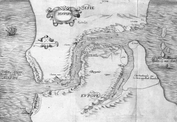 Plan przedstawiający Cieśninę Konstantynopolitańską (obecnie Cieśninę Bosfor (Bosfor) - w „Podróży de levant dokonanej z rozkazu króla w roku 1621”, redagowanej w 1629 r. (za panowania Ludwika XIII Le Juste)
