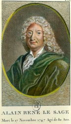 Portret Alaina Rene Lesage (Alain-Rene Le Sage) (1668-1747) francuskiego pisarza. Rycina z XVIII wieku. Prywatna kolekcja