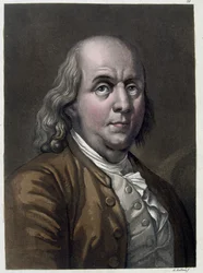 Portret Benjamina Franklina, amerykańskiego polityka i fizyka (1706-1790) - w „Starym i współczesnym stroju” Julesa Ferrario 1819-1820