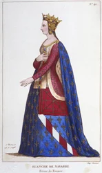 Portret Blanche z Nawarry (1224-1283) Królowa Francji Narzeczona Jana I Roux w 1236 r. Rycina z 1830 r.