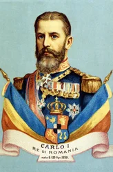 Portret Karola I (Carol I) (1839-1914), króla Rumunii. XIX-wieczna chromolitografia