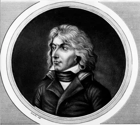 Portret Karola Jeana - Baptiste Bernadotte (1763-1844), marszałka Francji, króla Szwecji i Norwegii Karola XIV. grawerowanie w „”Kompletny zbiór malarstwa historycznego rewolucji francuskiej, w trzech tomach.”” 1804.