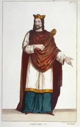 Portret Clotaire (Clothaire) I (497 - 561), króla Neustrii i króla Franków. grawerunek z 1830