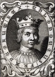 Portret Clovisa III (? - 695), króla Austrazji. Grawerowanie z XVIII wieku