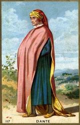 Portret Dantego Alighieri, dit Dante (1265 - 1321), włoskiego poety. Chromolitografia XIX wieku.