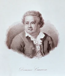 Portret Domenico Cimarosa (1749-1801) włoskiego kompozytora Grawerowanie. 18 wiek. Mediolan, biblioteka konserwatorium