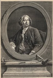 Portret Edme Bouchardona (1698-1762) francuskiego rzeźbiarza i rysownika - rycina z 1776 r.