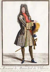 Portret Francois de Neufville, księcia Villeroy (1644 - 1730), marszałka Francji. Rycina z XVIII wieku. Prywatna kolekcja.