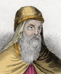 Portret Grzegorza z Nazjanzu (Naziance), zwanego Młodszym lub Grzegorzem Teologiem (329-390), teologa i doktora Kościoła. Rycina z XIX wieku.