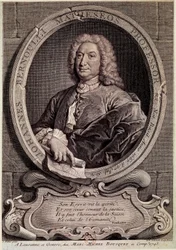 Portret Jeana Bernoulliego (Johann Bernouilli) (1667-1748) Szwajcarski matematyk i fizyk Rycina XVIII wieku - Portret Johanna (Jeana lub Johna) Bernouilli, szwajcarskiego matematyka i fizyka. Rytownictwo