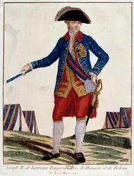 Portret Józefa II Lotaryngii (1741 - 1790), cesarza Świętego Cesarstwa Germańskiego, cesarza Austrii, króla Węgier Czech. Rycina z XVIII wieku. Paryż, Muzeum Carnavalet
