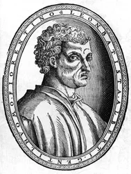 Portret Léona Battisty Albertiego (1404 - 1472), włoskiego humanisty i architekta, grawer sd.