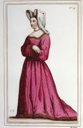 Portret Małgorzaty de Sassenage, Pani z Beaumont (1449 ca - 1491). Mistrzyni Ludwika XI. Grawerowanie z 1830 roku.