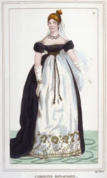 Portret Marii Annonciade znanej jako Caroline Bonaparte (1782-1839), księżniczki Murat, królowej Neapolu. Grawerowanie z 1830 r