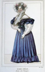 Portret Marie Amélie de Bourbon (1782 - 1866), królowej Francuzów, żony Ludwika Filipa I. Rycina XIX wieku.