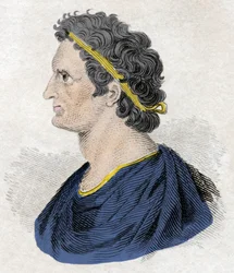 Portret faraona Ptolemeusza II Philadelphusa (Ptolemeusz II Philadelphus) (ok. 309-246 pne). Rycina XIX wieku.