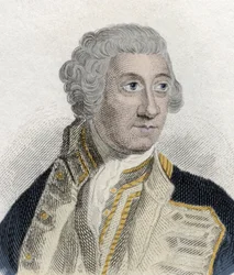 Portret sir Charlesa Saundersa (ok. 1715-1775), angielskiego admirała w brytyjskiej marynarce wojennej i pierwszego lorda Admiraut. Rycina XIX wieku.