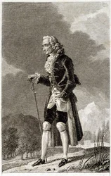 Portret Woltera (1694-1778), francuskiego pisarza i filozofa, w podeszłym wieku.