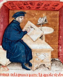 Portret włoskiego poety Dantego Alighieri piszącego Boską komedię - Miniatury